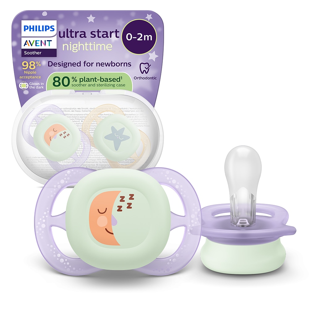 Suzeta PHILIPS AVENT Pacifier Ultra Start de noapte SCF075/17, 0-2 luni, 2 buc, multicolor