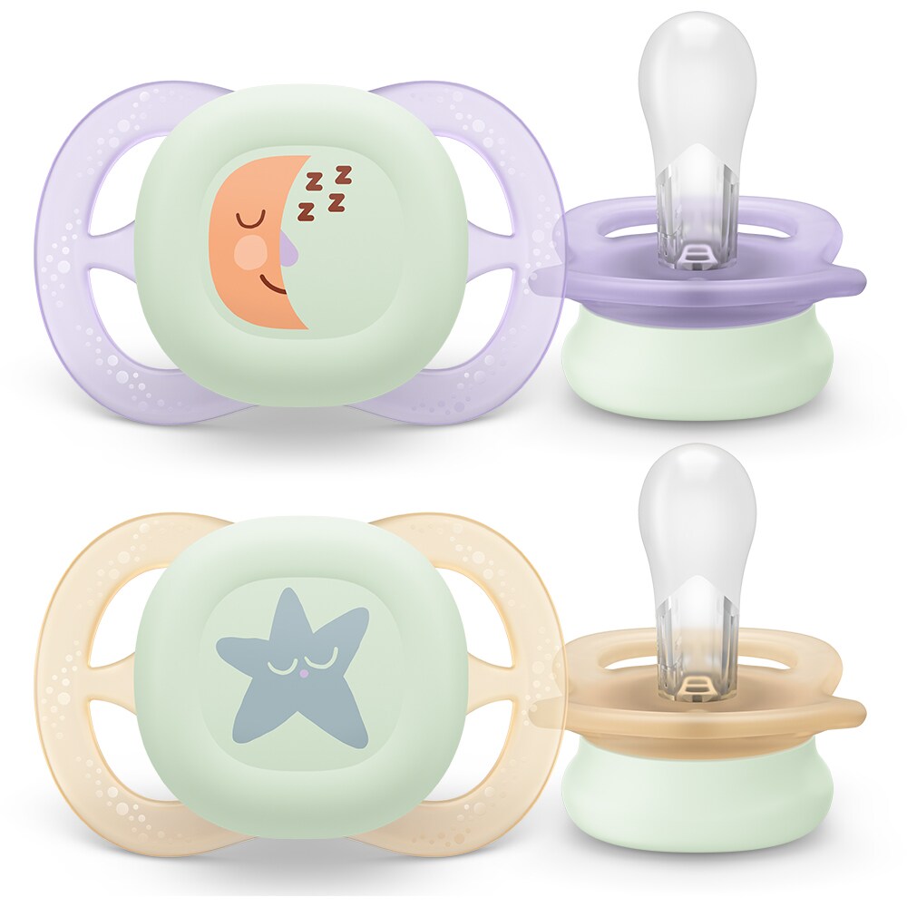 Suzeta PHILIPS AVENT Pacifier Ultra Start de noapte SCF075/17, 0-2 luni, 2 buc, multicolor