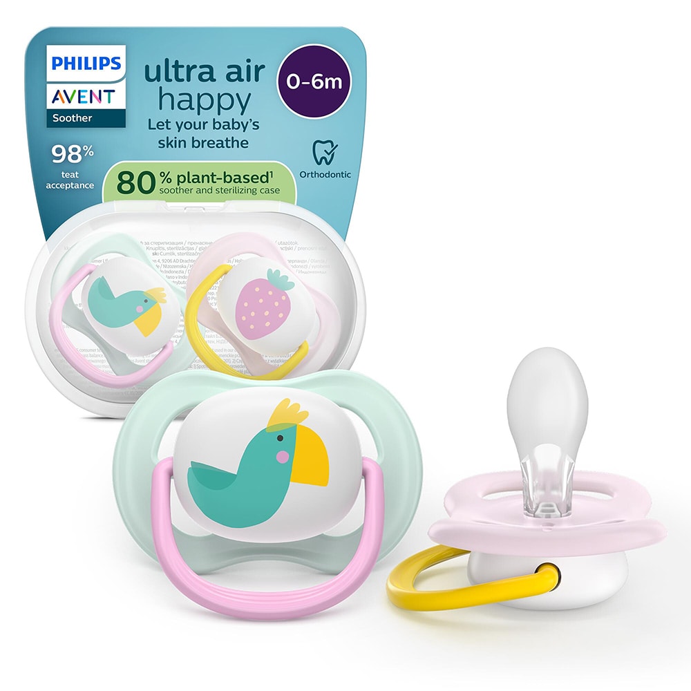 Suzeta PHILIPS AVENT Pacifier Ultra Air SCF080/24, 0 luni+, 2 buc, multicolor