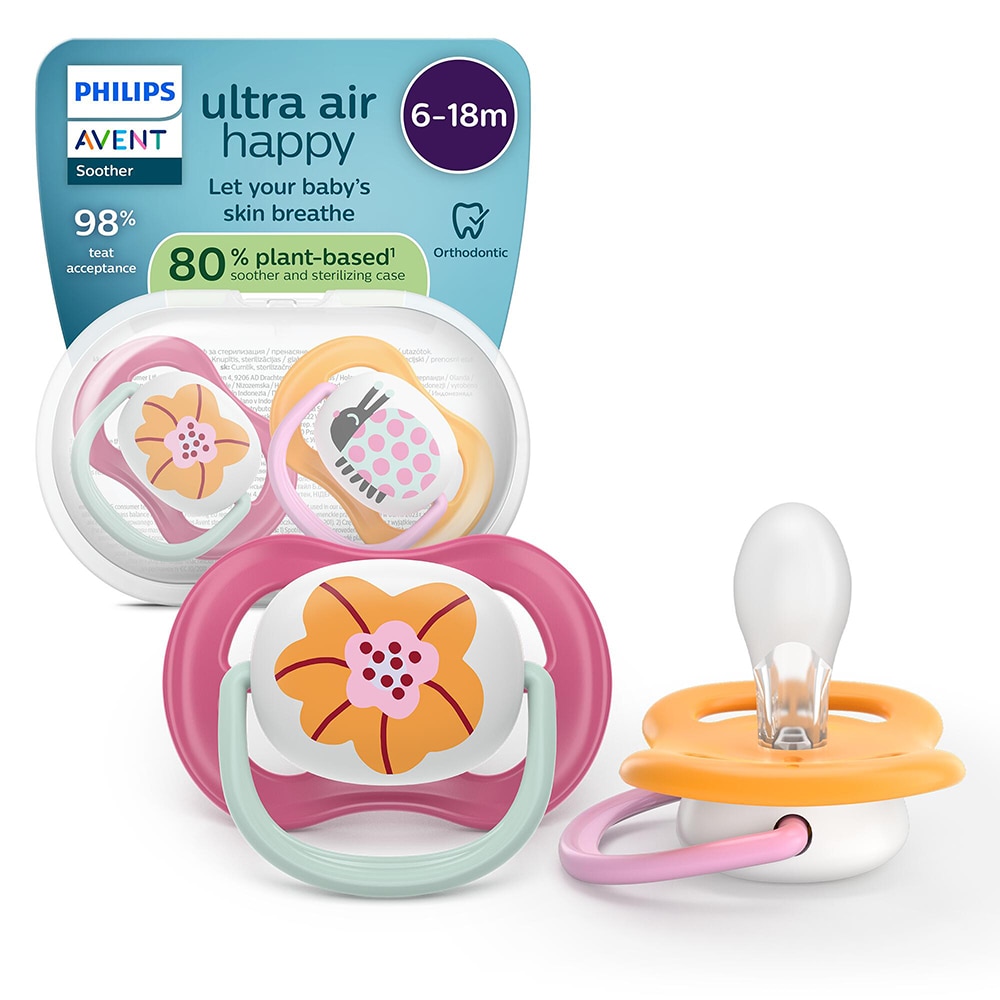Suzeta PHILIPS AVENT Pacifier Ultra Air SCF080/27, 6 luni+, 2 buc, multicolor
