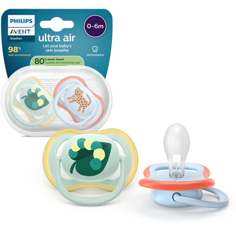 Suzeta PHILIPS AVENT Pacifier Ultra Air SCF087/02, 0 luni+, 2 buc, multicolor