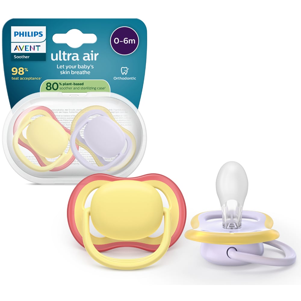 Suzeta PHILIPS AVENT Ultra Air SCF087/03, 0 luni+, 2 buc, multicolor