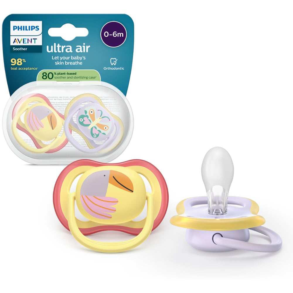 Suzeta PHILIPS AVENT Pacifier Ultra Air SCF087/04, 0 luni+, 2 buc, multicolor