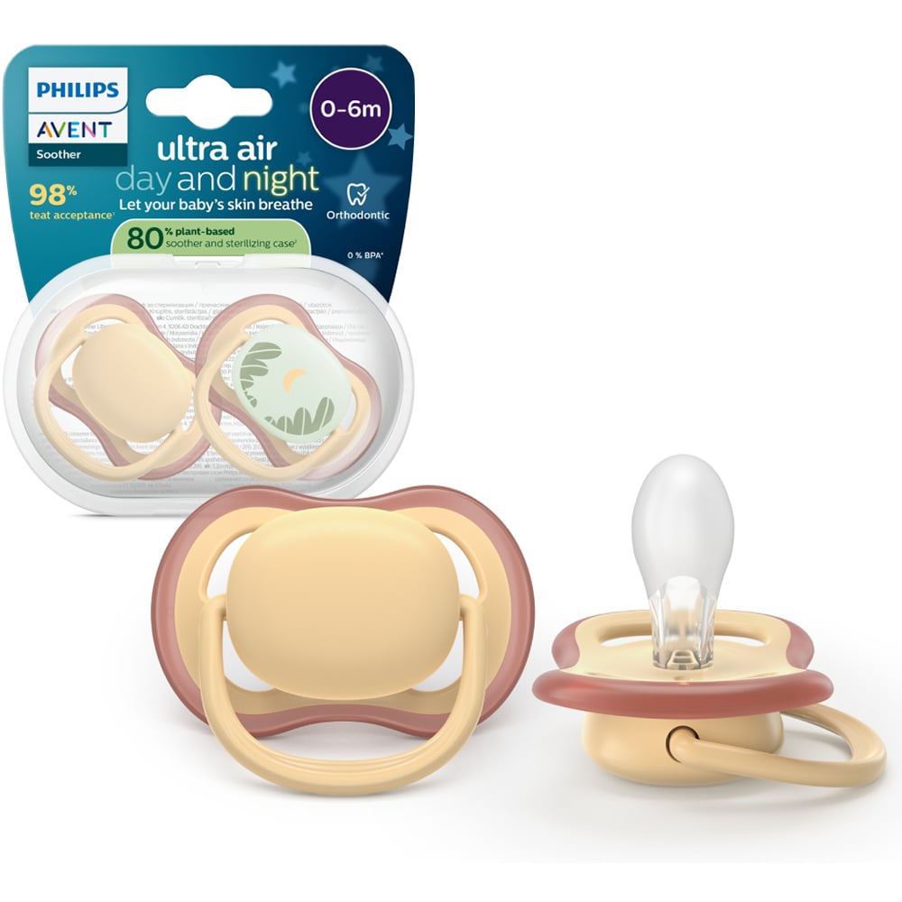 Suzeta PHILIPS AVENT Pacifier Ultra Air SCF087/09, 0 luni+, 2 buc, multicolor