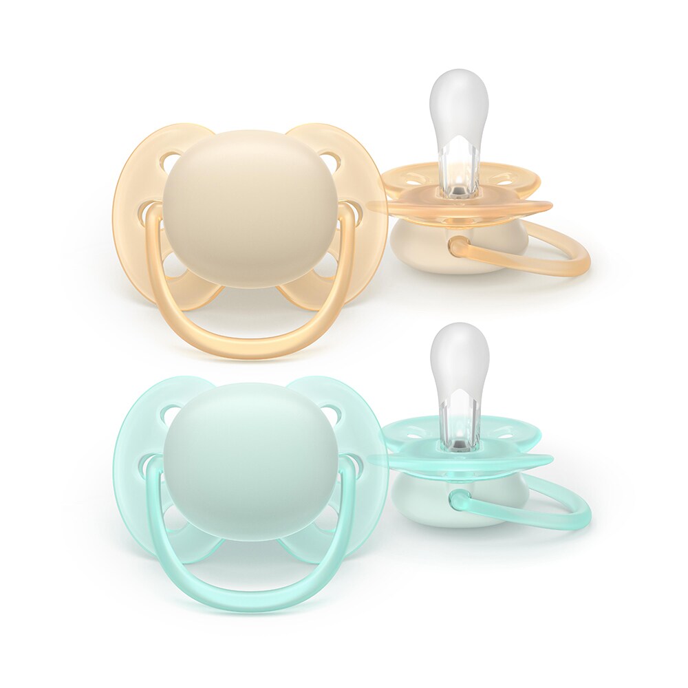 Suzeta PHILIPS AVENT Pacifier Ultra Soft SCF091/40, 0-6 luni, 2 buc, turcoaz-portocaliu
