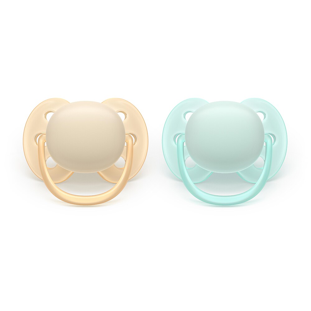 Suzeta PHILIPS AVENT Pacifier Ultra Soft SCF091/40, 0-6 luni, 2 buc, turcoaz-portocaliu