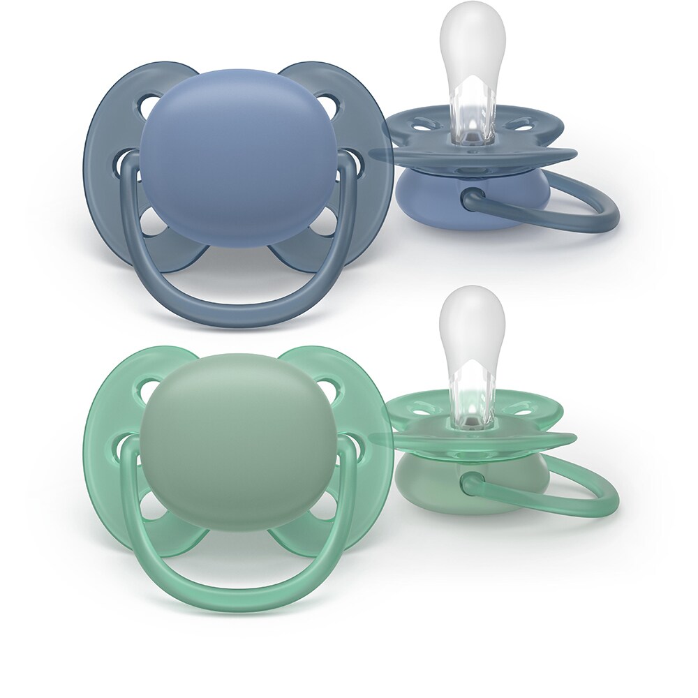 Suzeta PHILIPS AVENT Pacifier Ultra Soft SCF09142, 6-18 luni, 2 buc, kaki-bleumarin