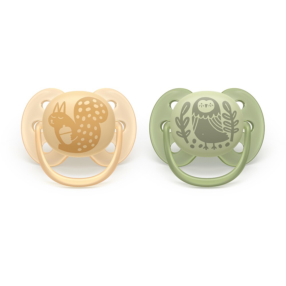 Suzeta PHILIPS AVENT Pacifier Ultra Soft SCF091/46, 6-18 luni, 2 buc, verde-portocaliu