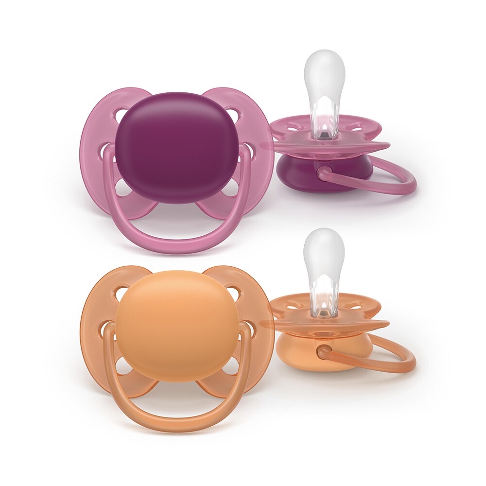 Suzeta PHILIPS AVENT Pacifier Ultra Soft SCF093/03, 18 luni+, 2 buc, mov-portocaliu
