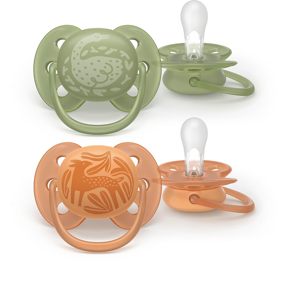 Suzeta PHILIPS AVENT Pacifier Ultra Soft SCF093/06, 18 luni+, 2 buc, verde-portocaliu