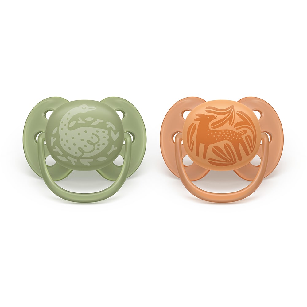 Suzeta PHILIPS AVENT Pacifier Ultra Soft SCF093/06, 18 luni+, 2 buc, verde-portocaliu