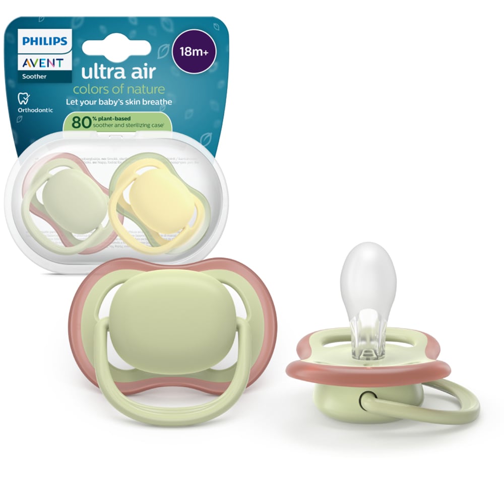Suzeta PHILIPS AVENT Ultra Air SCF349/50, 18 luni+, 2 buc, verde-galben