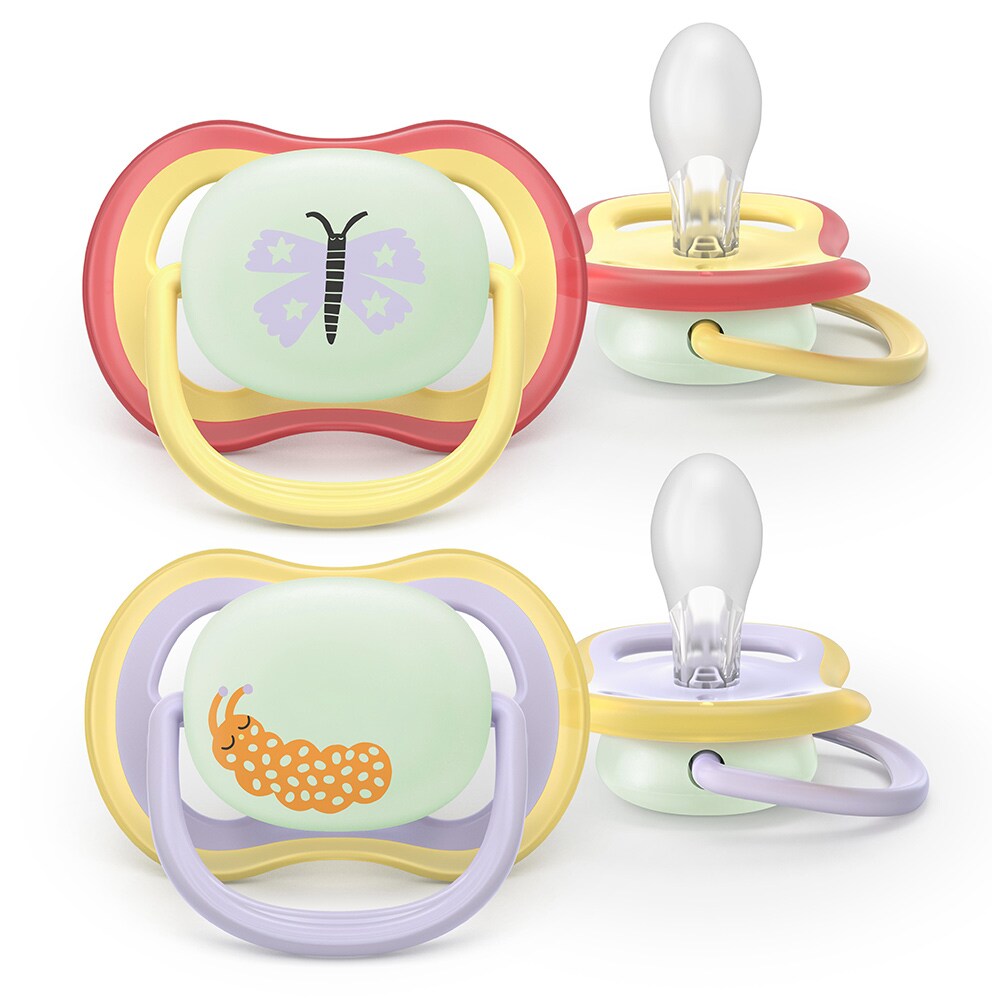 Suzeta PHILIPS AVENT Pacifier Ultra Air pentru noapte SCF376/25, 0 luni+, 2 buc, multicolor