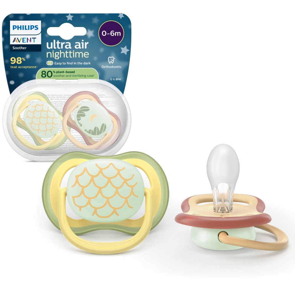 Suzeta PHILIPS AVENT Ultra Air pentru noapte SCF376/27, 0 luni+, 2 buc, multicolor