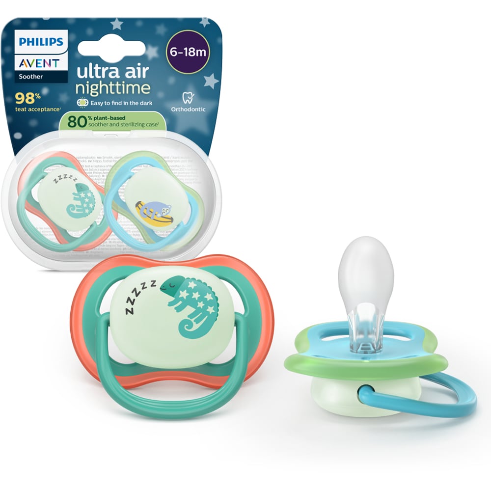 Suzeta PHILIPS AVENT Ultra Air pentru noapte SCF376/28, 6 luni+, 2 buc, multicolor