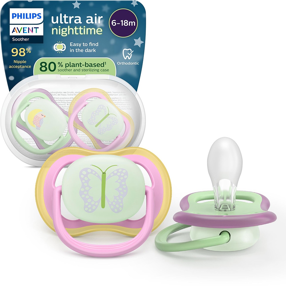 Suzeta PHILIPS AVENT Ultra Air pentru noapte SCF376/29, 6 luni+, 2 buc, multicolor