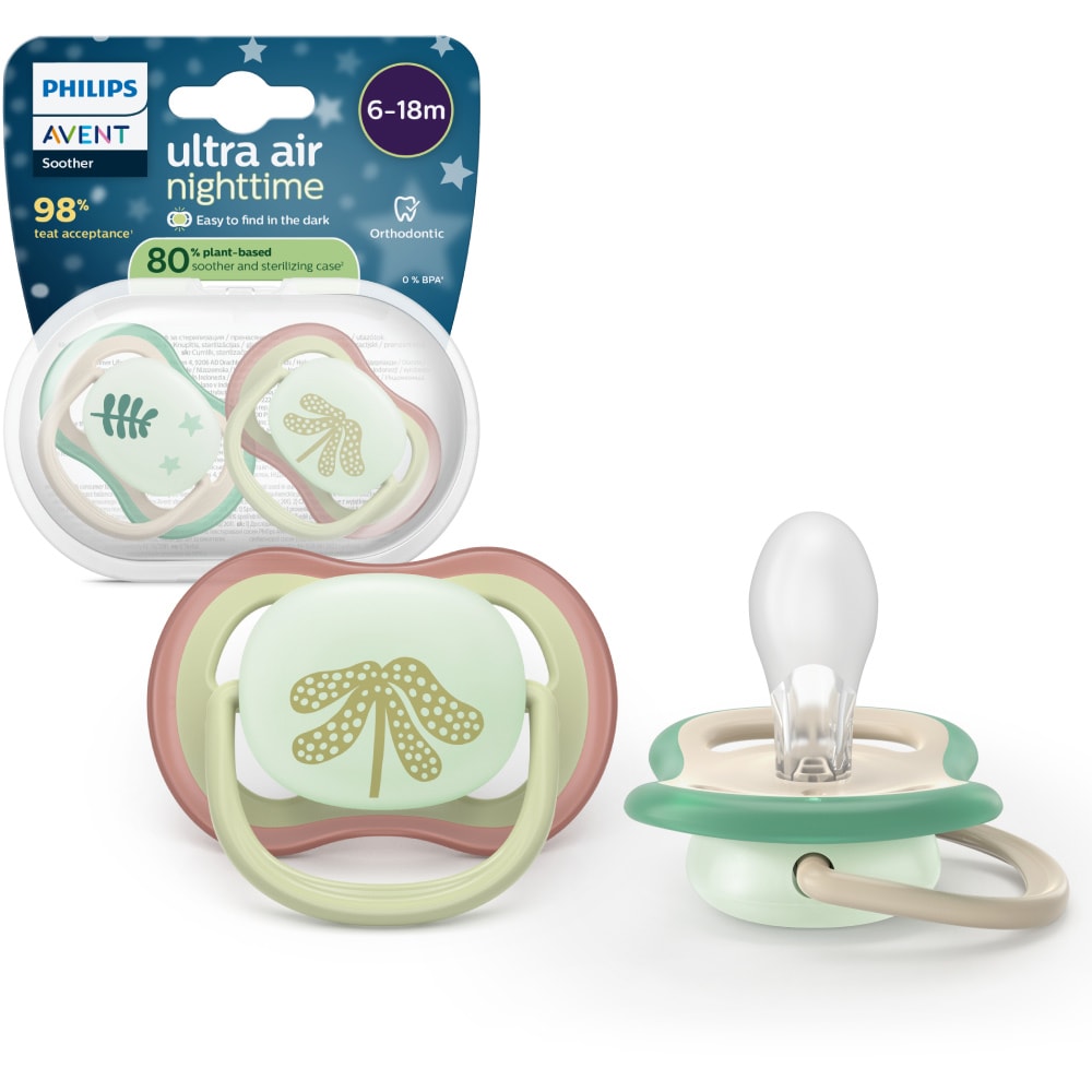 Suzeta PHILIPS AVENT Ultra Air pentru noapte SCF376/31, 6 luni+, 2 buc, multicolor