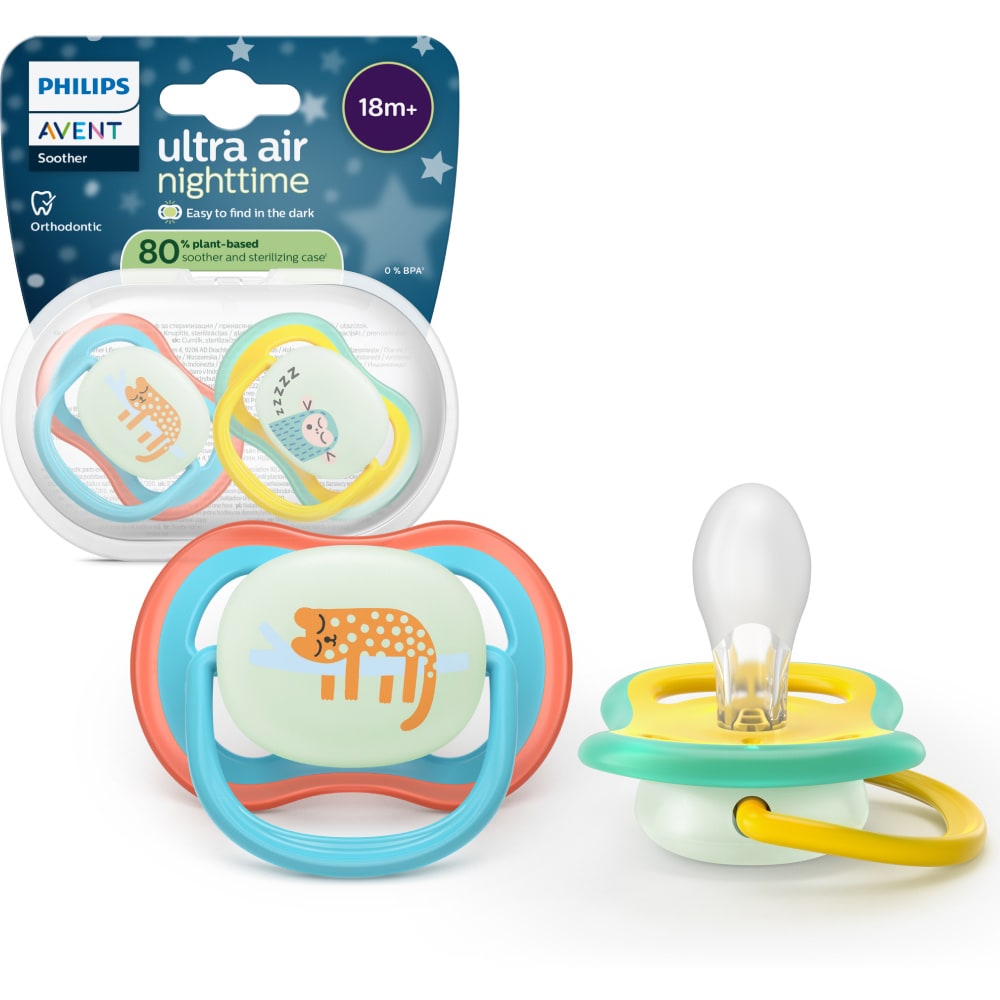 Suzeta PHILIPS AVENT Ultra Air pentru noapte SCF376/32, 18 luni+, 2 buc, multicolor