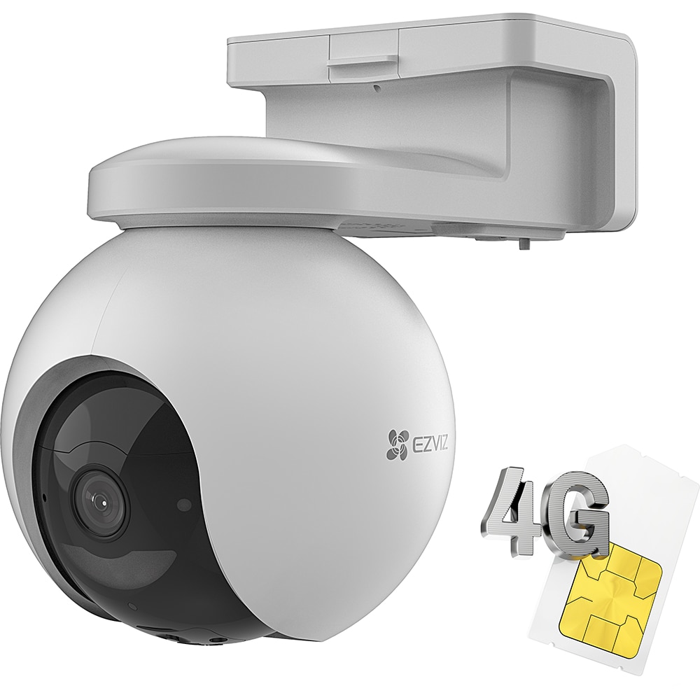 Kit Camera IP 4G EZVIZ EB8, 2K, panou solar , 10400 mAh, Smart IR, Motion Detection, alb