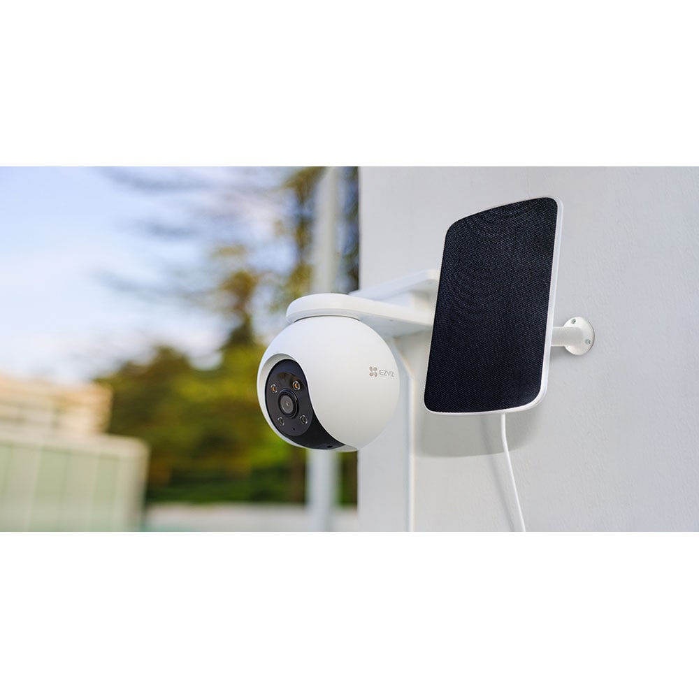 Kit Camera IP Wireless EZVIZ HB8, 1296p, IR, Night Vision, Panou solar, Motion Detection, acumulator 10400 mAh, alb