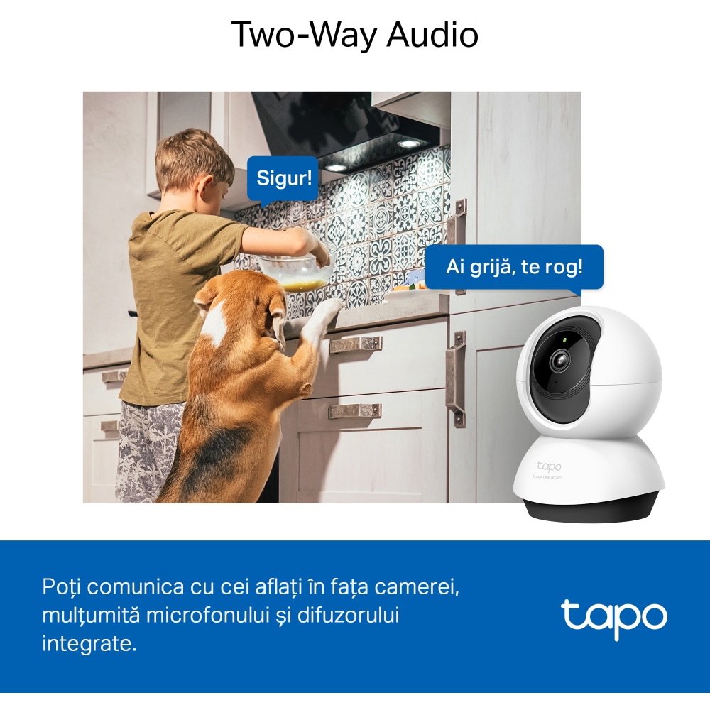 Camera IP Wireless interior TP-LINK Tapo C220, 4MP, 2K 1440p, IR, Night Vision, Alb