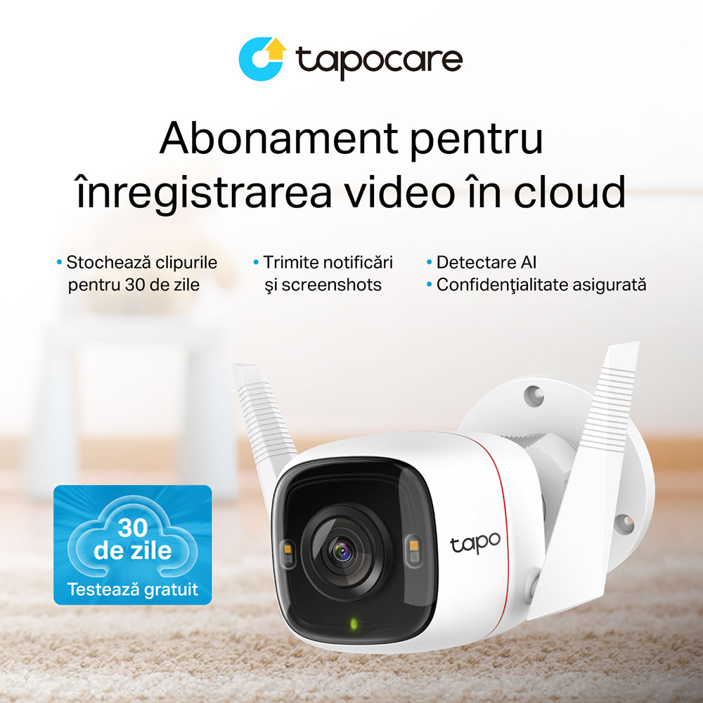 Camera IP Wireless exterior TP-LINK Tapo C320WS, 4MP, QHD 1440p, IR, Night Vision, Alb