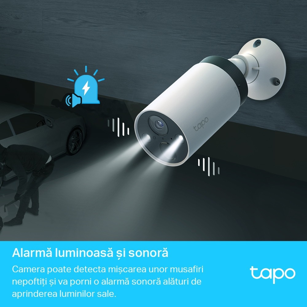 Kit de supraveghere video TP-LINK Tapo C420S2, 2K QHD, IR, NightVision, 2 camere IP Wi-Fi cu acumulatori, alb