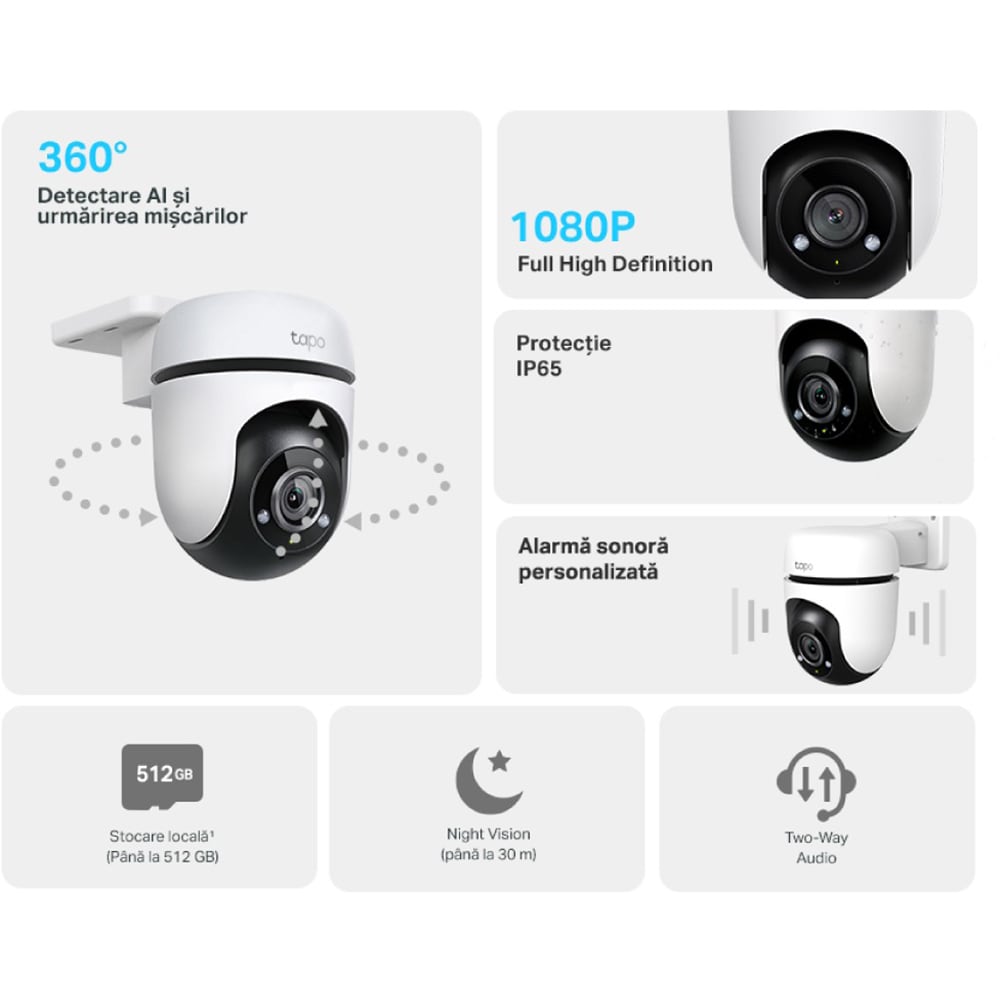 Camera IP Wireless PTZ TP-LINK Tapo C500, Full HD 1080p, IR, Night Vision, Alb