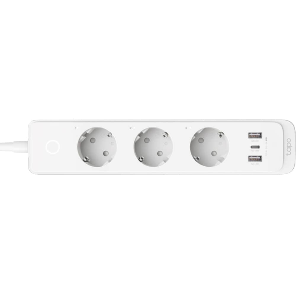 Prelungitor smart cu protectie TP-LINK Tapo P300, 3 prize, 2 x USB-A, 1 x USB-C, alb