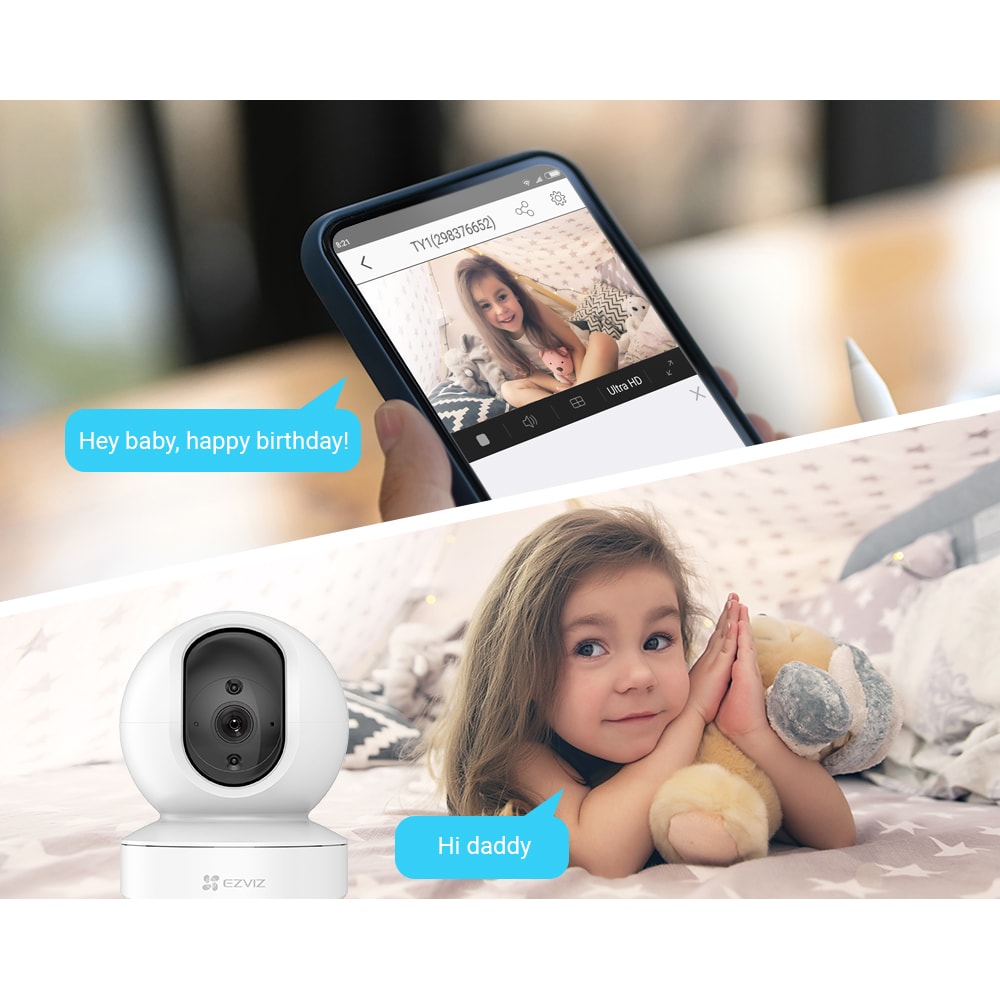 Camera IP Wireless EZVIZ TY1, 2K, IR10m, Night Vision, Motion Detection, Pan/Tilt 360 grade, alb