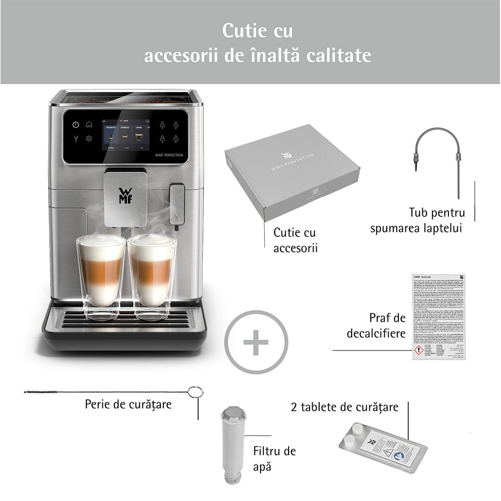 Espressor automat WMF Perfection 640 CP812D10, 3l, 1550W, 15 bar, argintiu-negru