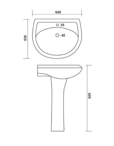 Set lavoar baie si piedestal REGATA Carpi, portelan, 64 x 53 x 82 cm, alb