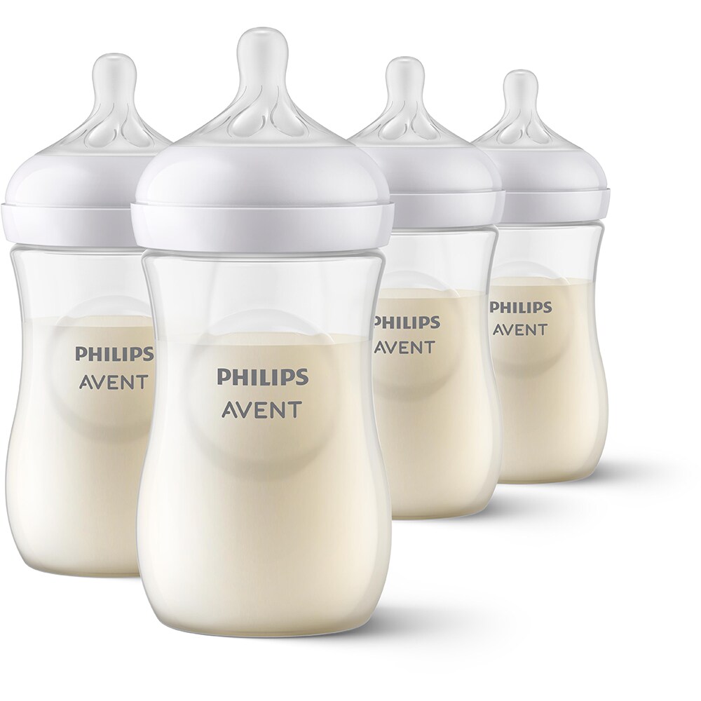Set 4 biberoane PHILIPS AVENT Natural Response SCY903/04, flux mediu, 3 luni+, 260ml, alb-transparent
