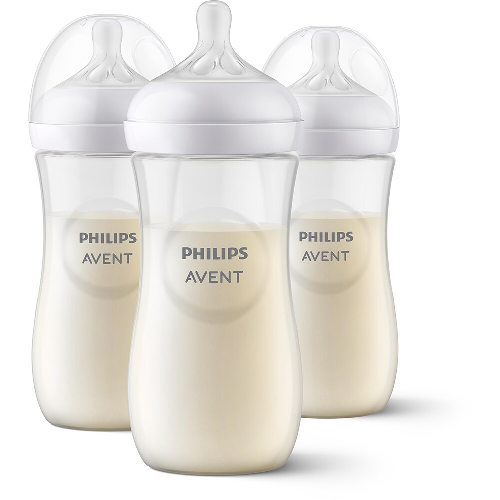 Set 3 biberoane PHILIPS AVENT Natural Response SCY906/03, flux rapid, 6 luni+, 330ml, alb-transparent