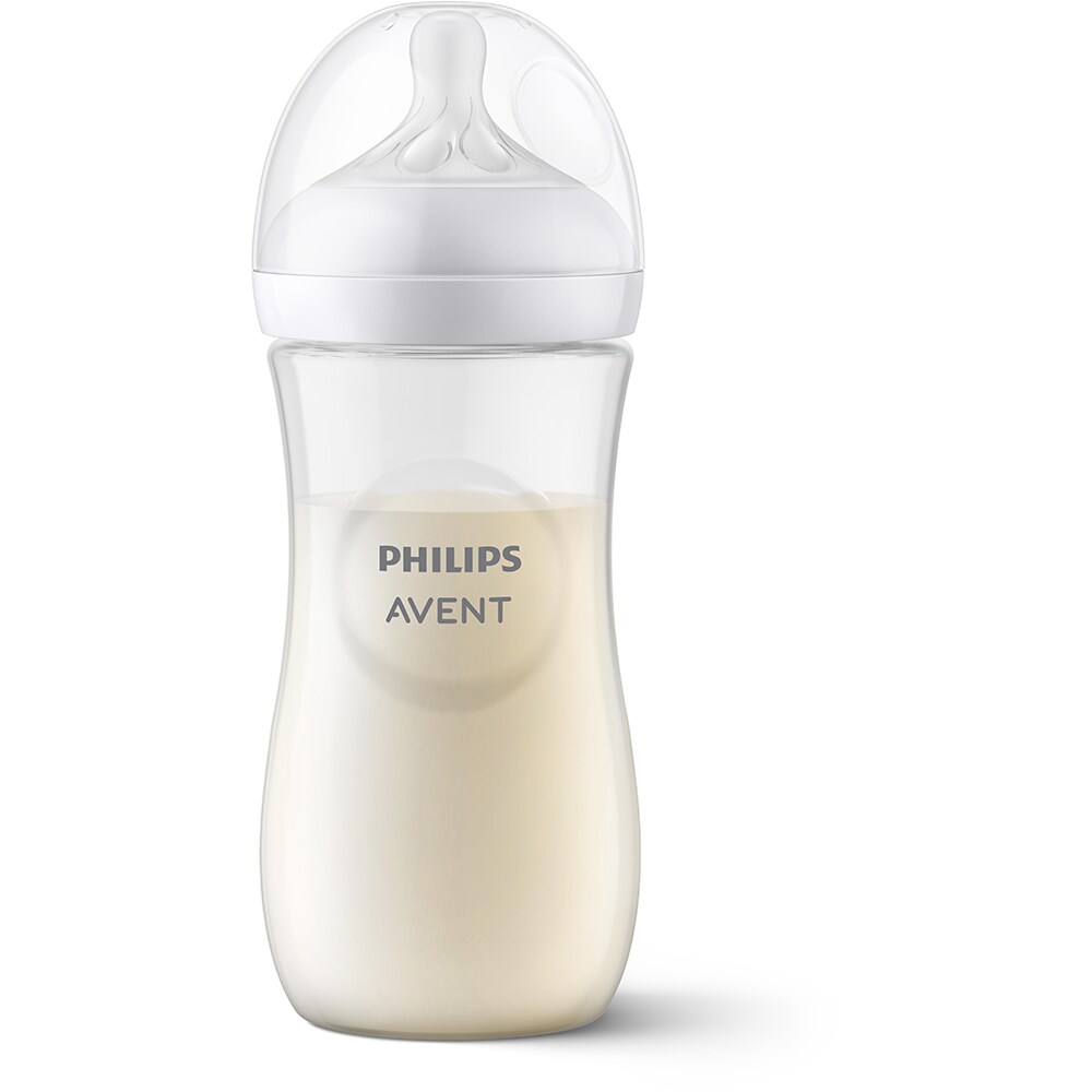 Set 3 biberoane PHILIPS AVENT Natural Response SCY906/03, flux rapid, 6 luni+, 330ml, alb-transparent