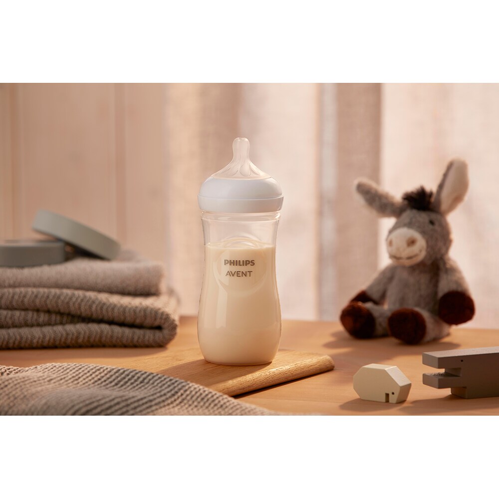 Set 3 biberoane PHILIPS AVENT Natural Response SCY906/03, flux rapid, 6 luni+, 330ml, alb-transparent