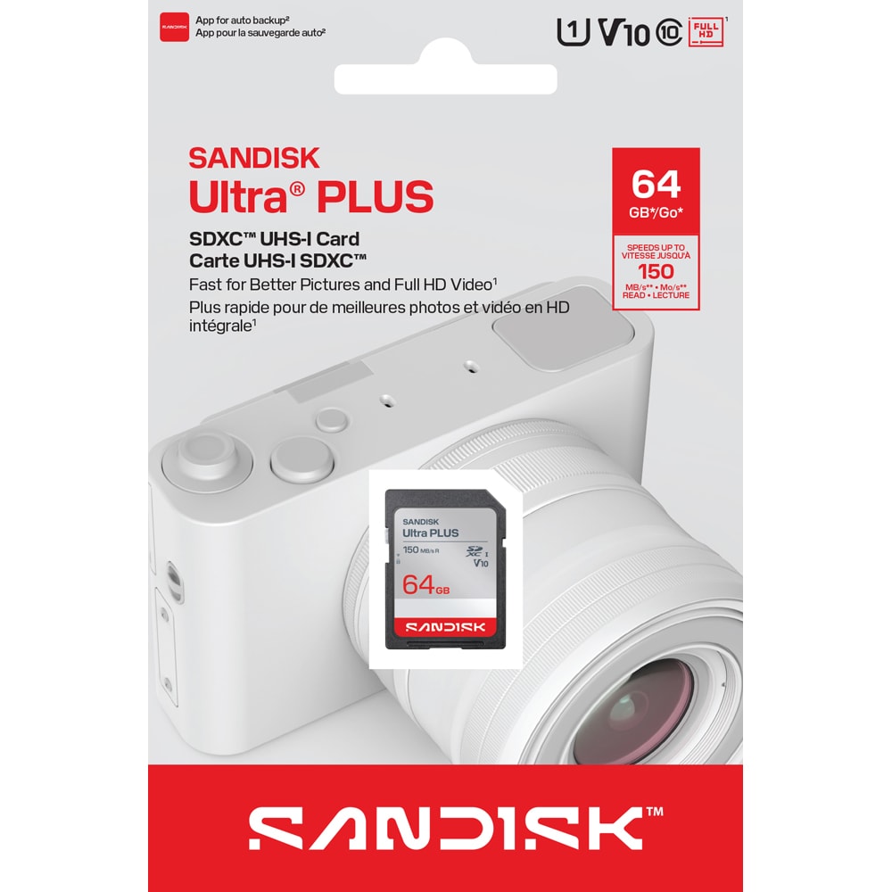 Card de memorie SANDISK SD Ultra Plus, SDXC, 64GB, 60MB/s, clasa 10
