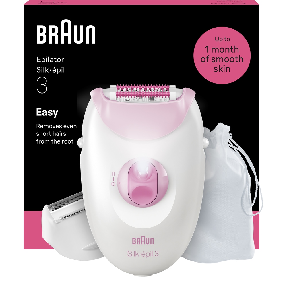 Epilator BRAUN Silk-epil 3 3033, 20 pensete, 2 viteze, alb-roz