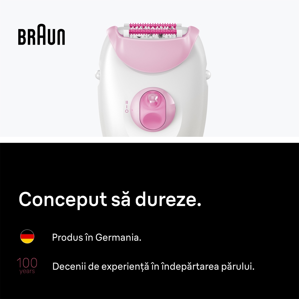 Epilator BRAUN Silk-epil 3 3033, 20 pensete, 2 viteze, alb-roz