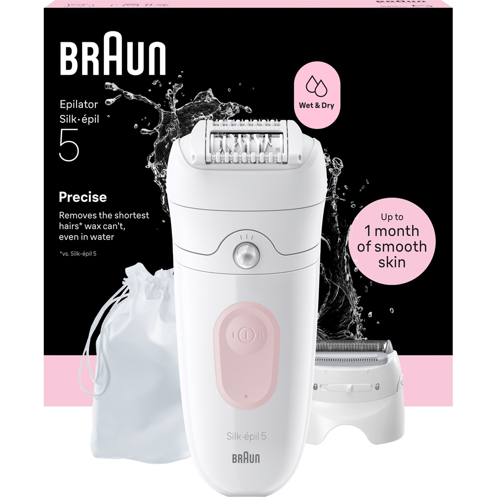 Epilator BRAUN Silk-epil 5 SE5-041, 28 pensete, 2 viteze, 4 accesorii, Wet&Dry, acumulator, alb
