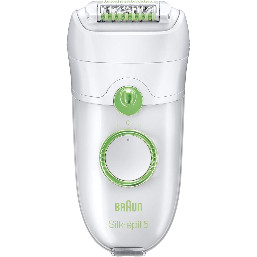 Epilator BRAUN Silk-epil 5 SE5580, 40 pensete, 2 viteze, 2 accesorii, retea, alb-verde