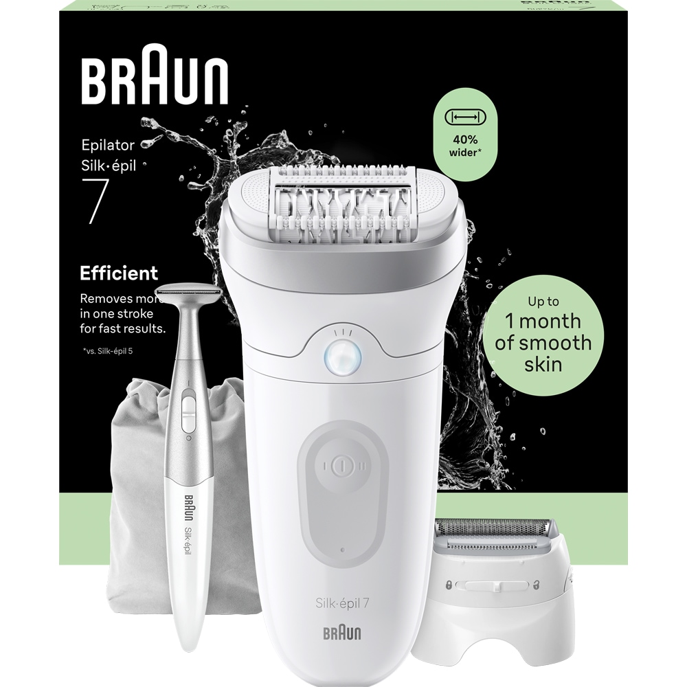 Epilator BRAUN Silk-epil SE7-241, 40 pensete, 2 viteze, 5 accesorii, acumulator, alb