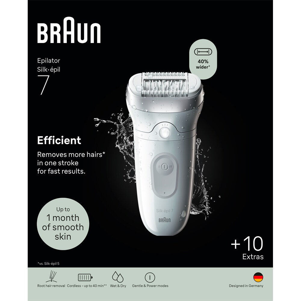 Epilator BRAUN Silk-epil SE7-241, 40 pensete, 2 viteze, 5 accesorii, acumulator, alb