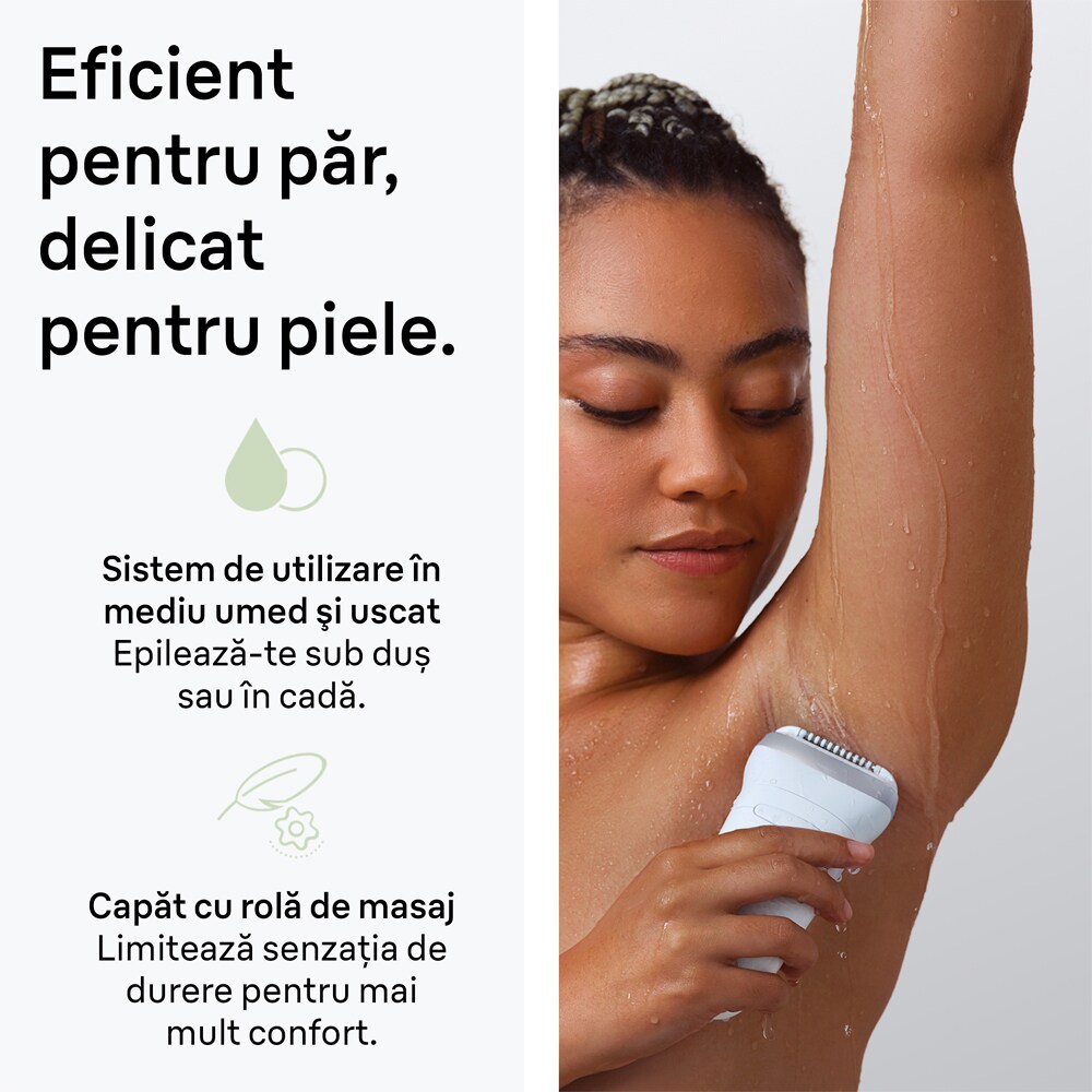 Epilator BRAUN Silk-epil SE7-241, 40 pensete, 2 viteze, 5 accesorii, acumulator, alb