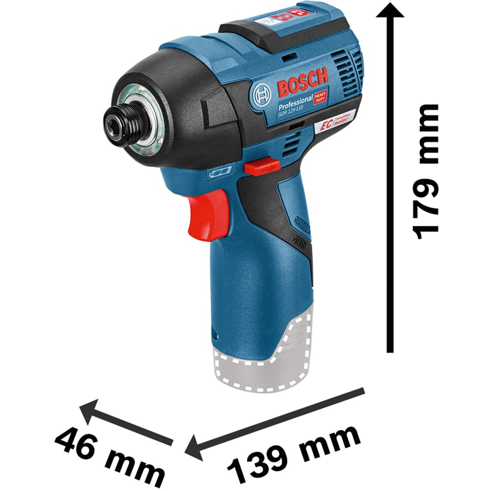 Masina de gaurit si insurubat (bormasina) BOSCH Professional GDR 120V-110 F.A., 2600rpm, mandrina HEX 1/4", 110nm, fara acumulator