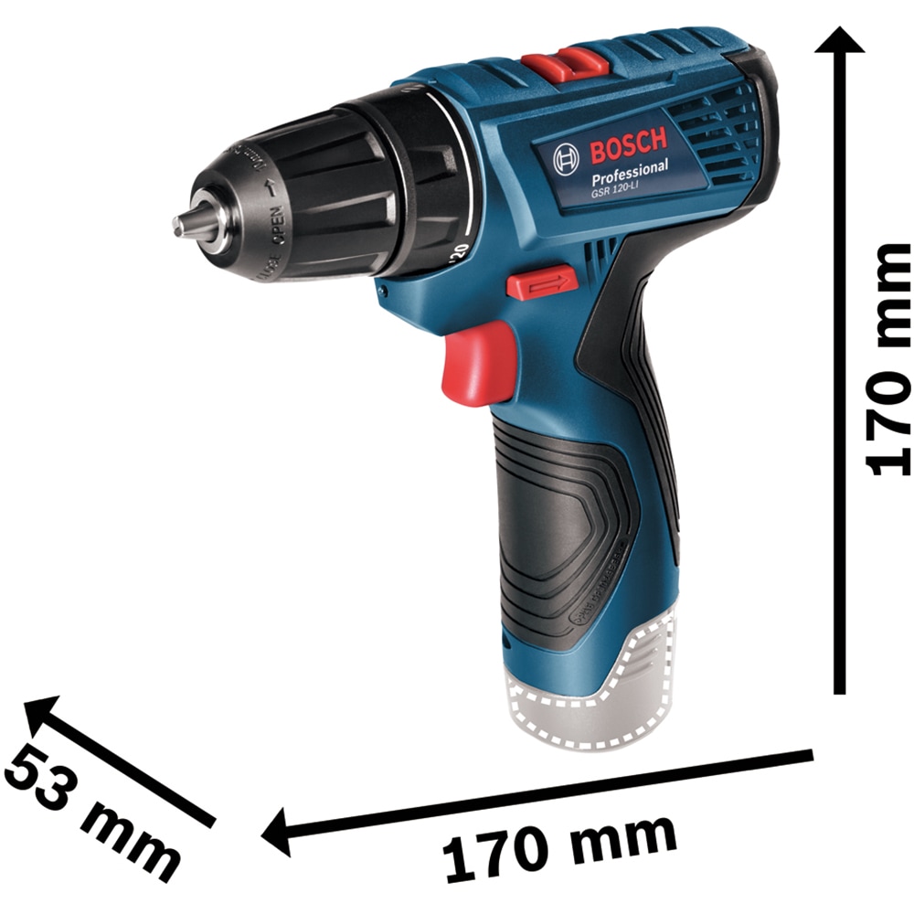 Masina de gaurit si insurubat (bormasina) BOSCH Professional GSR 120, 1500rpm, mandrina Rapida, 30nm, 2Ah