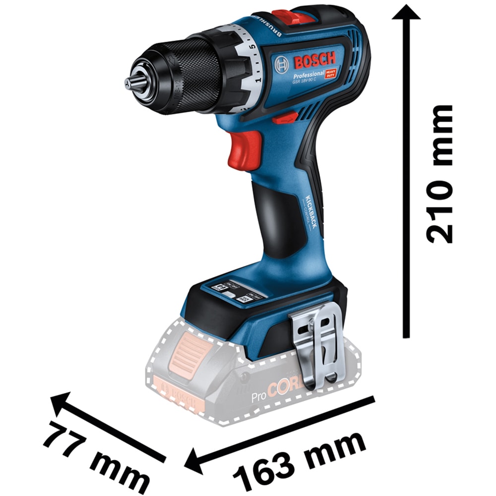 Masina de gaurit si insurubat (bormasina) BOSCH Professional GSR 18V-90 C, 1900rpm, mandrina Rapida, 64nm, 5Ah