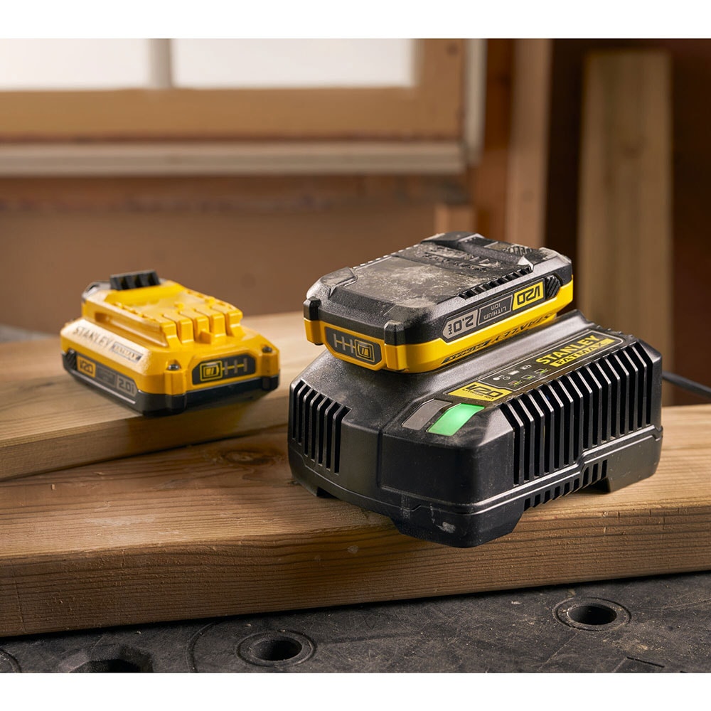 Set incarcator si acumulator pentru scule electrice STANLEY FatMax V20, 18V, 2 x 2.0Ah, Li-Ion