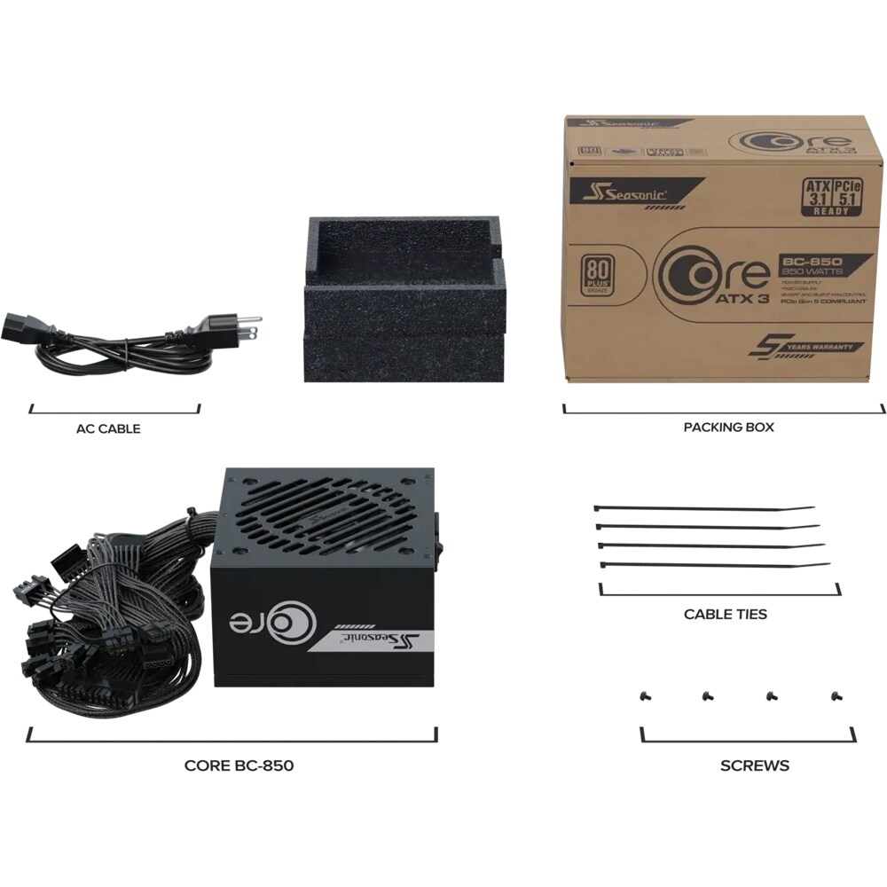 Sursa PC SEASONIC CORE BC-850-V2 ATX 3.1, 850W, 120mm, 80 Plus Bronze