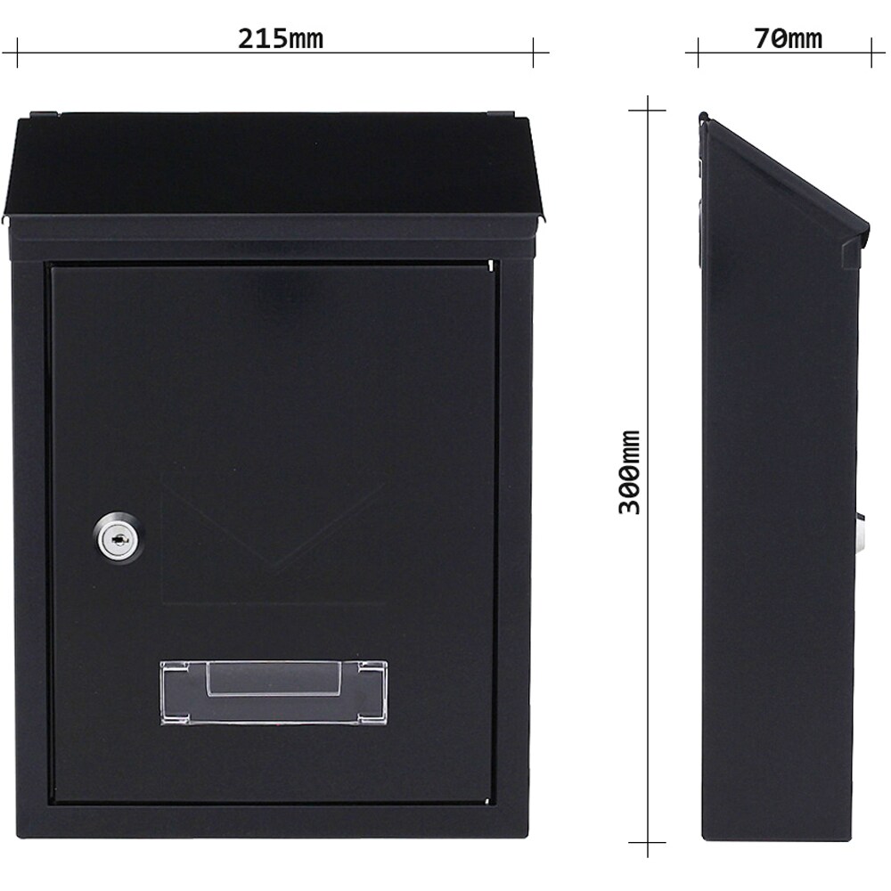 Cutie postala ROTTNER Udine, Inchidere cheie, 70 x 215 x 300 mm, negru